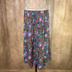 Vintage Paisley Midi Skirt 90s Multicolor Floral Pleated Boho Hippie